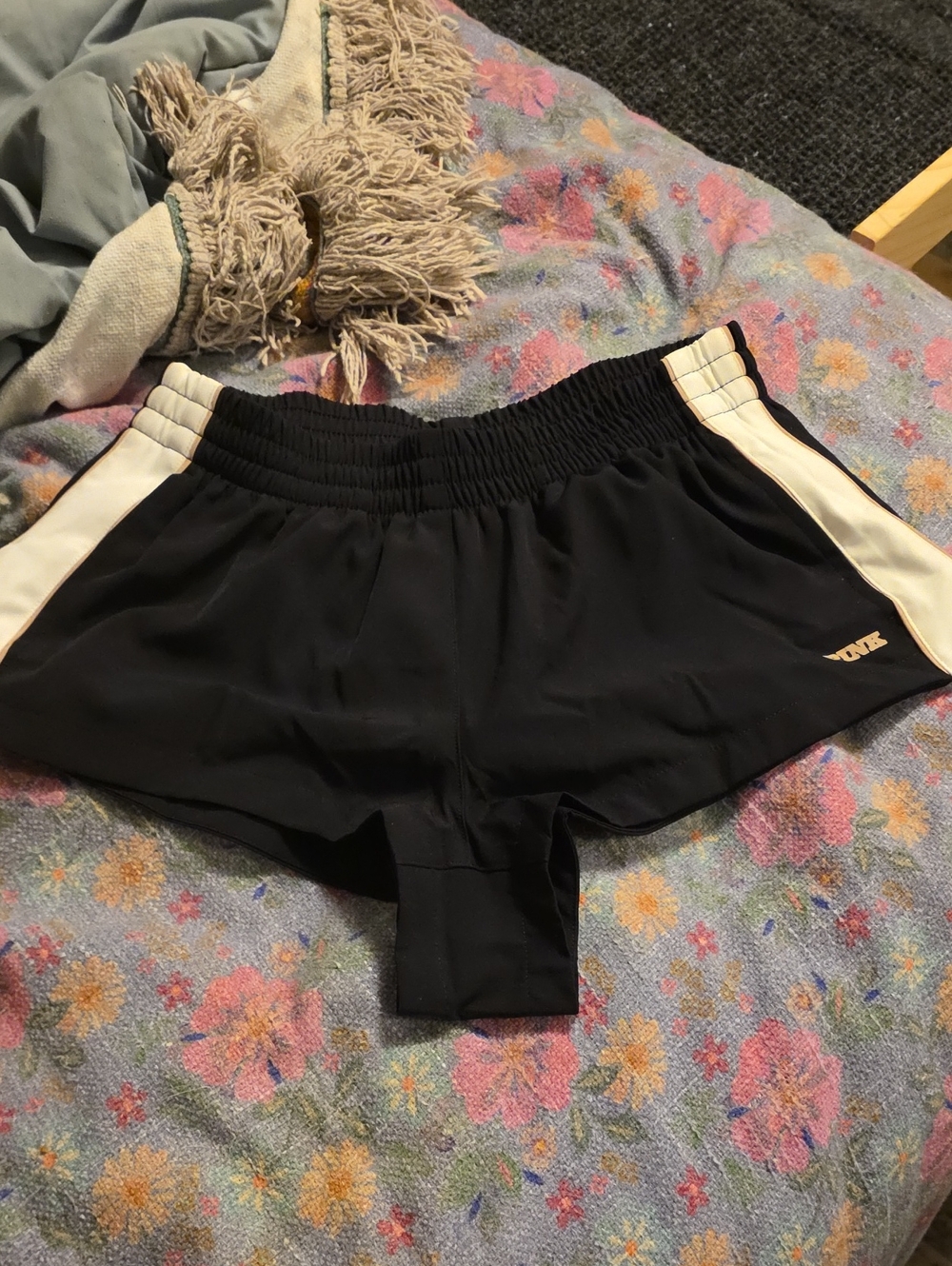 PINK Victoria's Secret Black Athletic Shorts with White Side Stripes